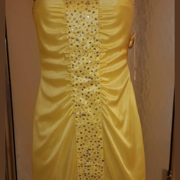 NEW YELLOW PARTIAL SEQUIN STRAPLESS DRESS (XS) - Picture 1 of 8